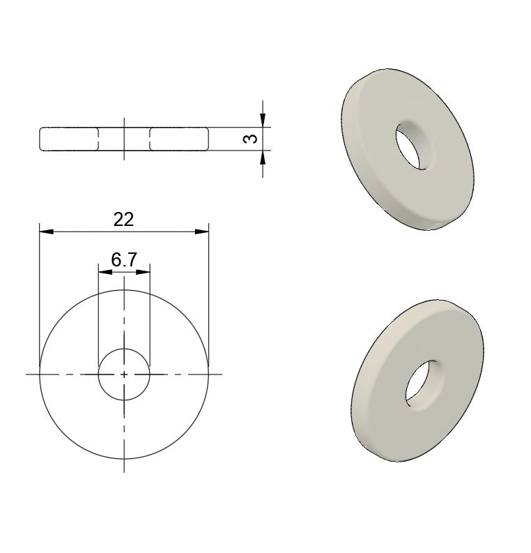 22mm Nylon Washer - 6.5mm ID