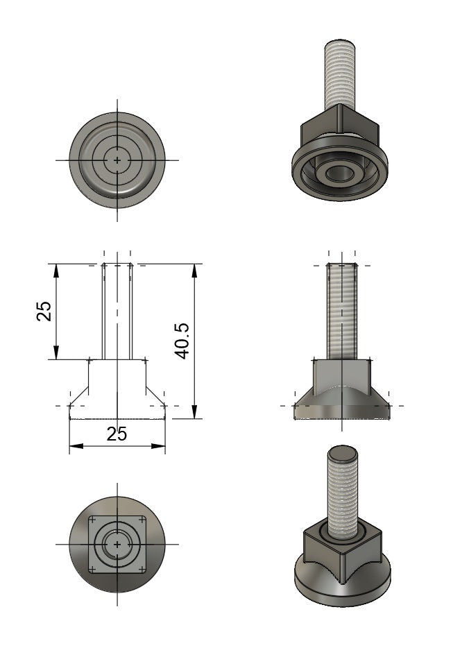 25mm Non Articulating Adjustable Foot M8 Thread