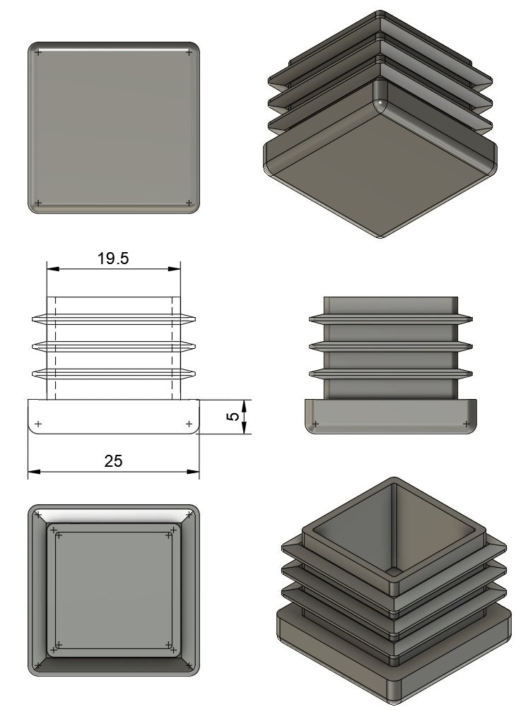 25x25mm Solid Face Tube Insert