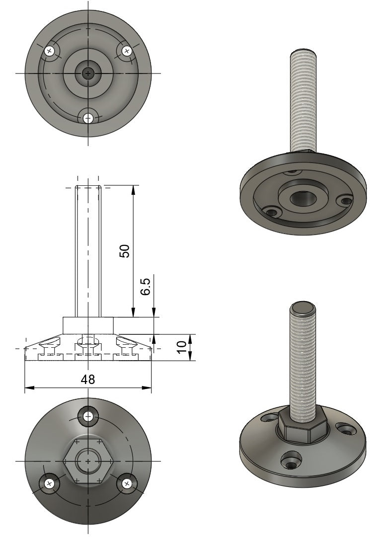 48mm Non Articulating Adjustable Foot M10 Thread
