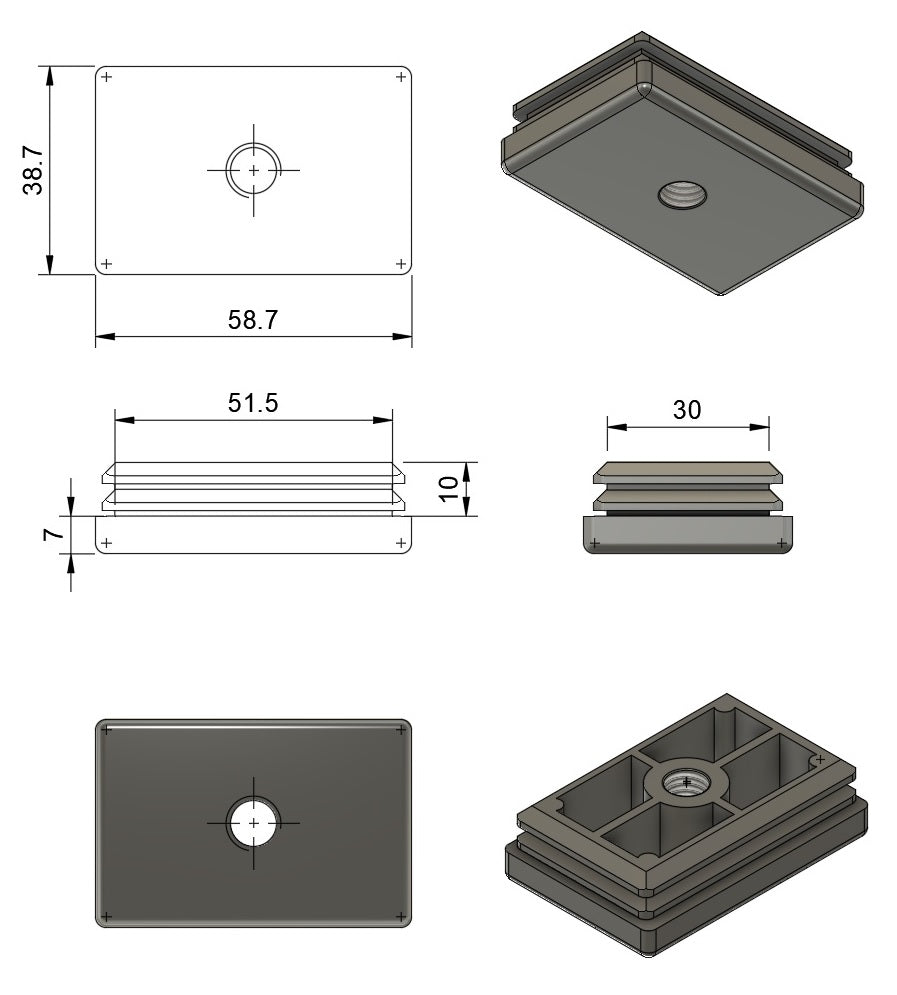 60x40mm M10 Insert, 2.5mm Standard Rib