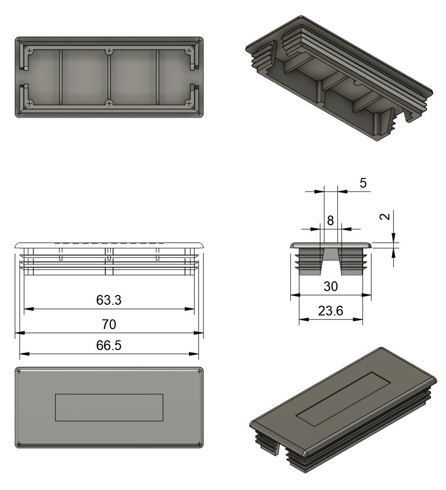 70x30mm Solid Face Tube Insert - with open sides