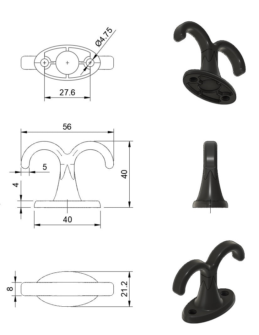 Locker Double Hook - Ceiling Mount