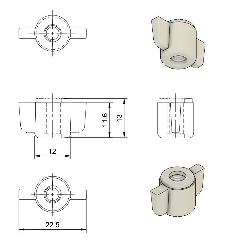 M5 ABS Plastic Wing Nut - Moses Basket Style